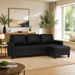 Contemporary 3-Seater Sofa with Footstool Black Finish