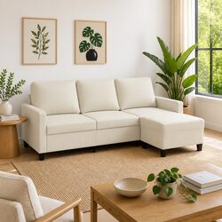 3-Seater Sofa with Footstool Cream 180cm Durable Design