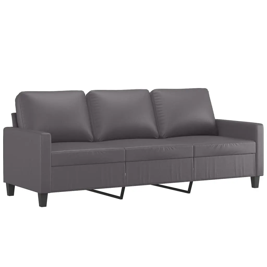 3-Seater Sofa with Footstool Grey 180cm Faux Leather Living Room Furniture