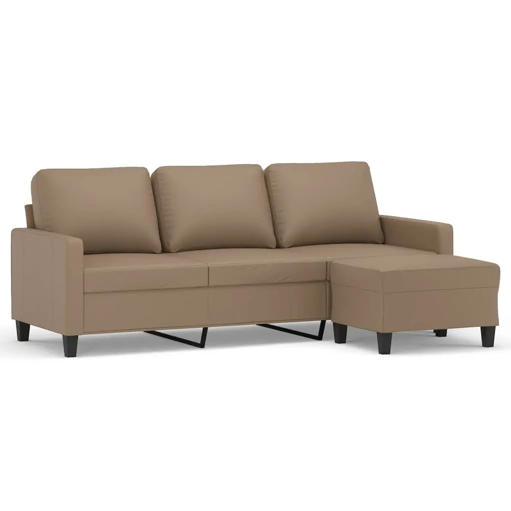 3-Seater Sofa with Footstool Brown Faux Leather Living Room Lounge Couch 180cm