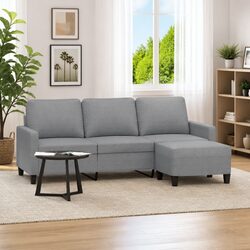 3-Seater Sofa and Footstool in Grey, 180cm Fabric