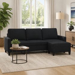 3-Seater Sofa with Footstool, Black, 180cm Dimensions