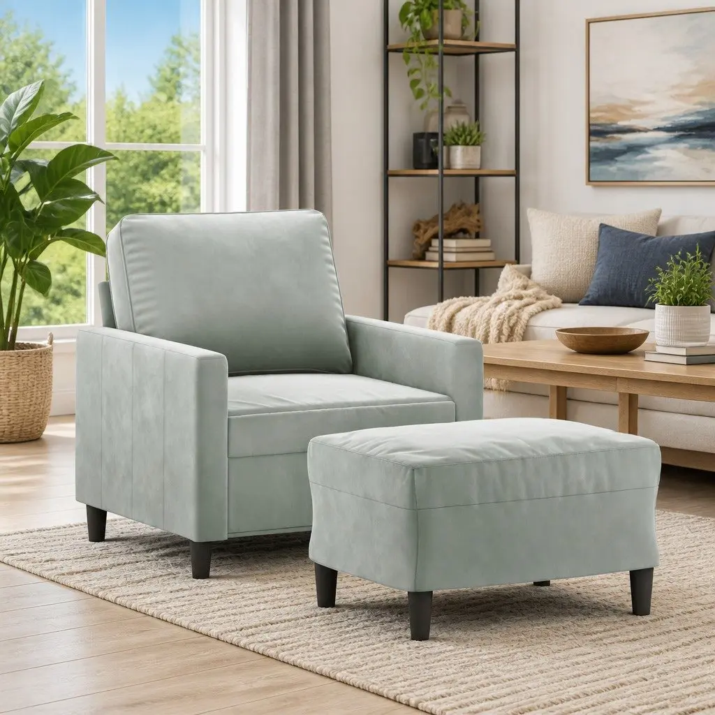 Sofa Chair with Footstool Velvet Compact 60cm Grey