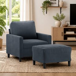 Compact Grey Velvet Armchair with Footstool Specifications
