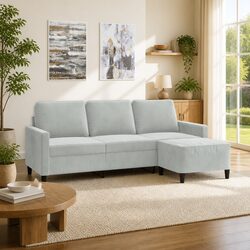 3-Seater Sofa with Footstool, Grey Velvet, 180cm