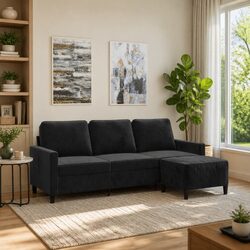 Black Velvet 3-Seater Sofa with Footstool Specifications
