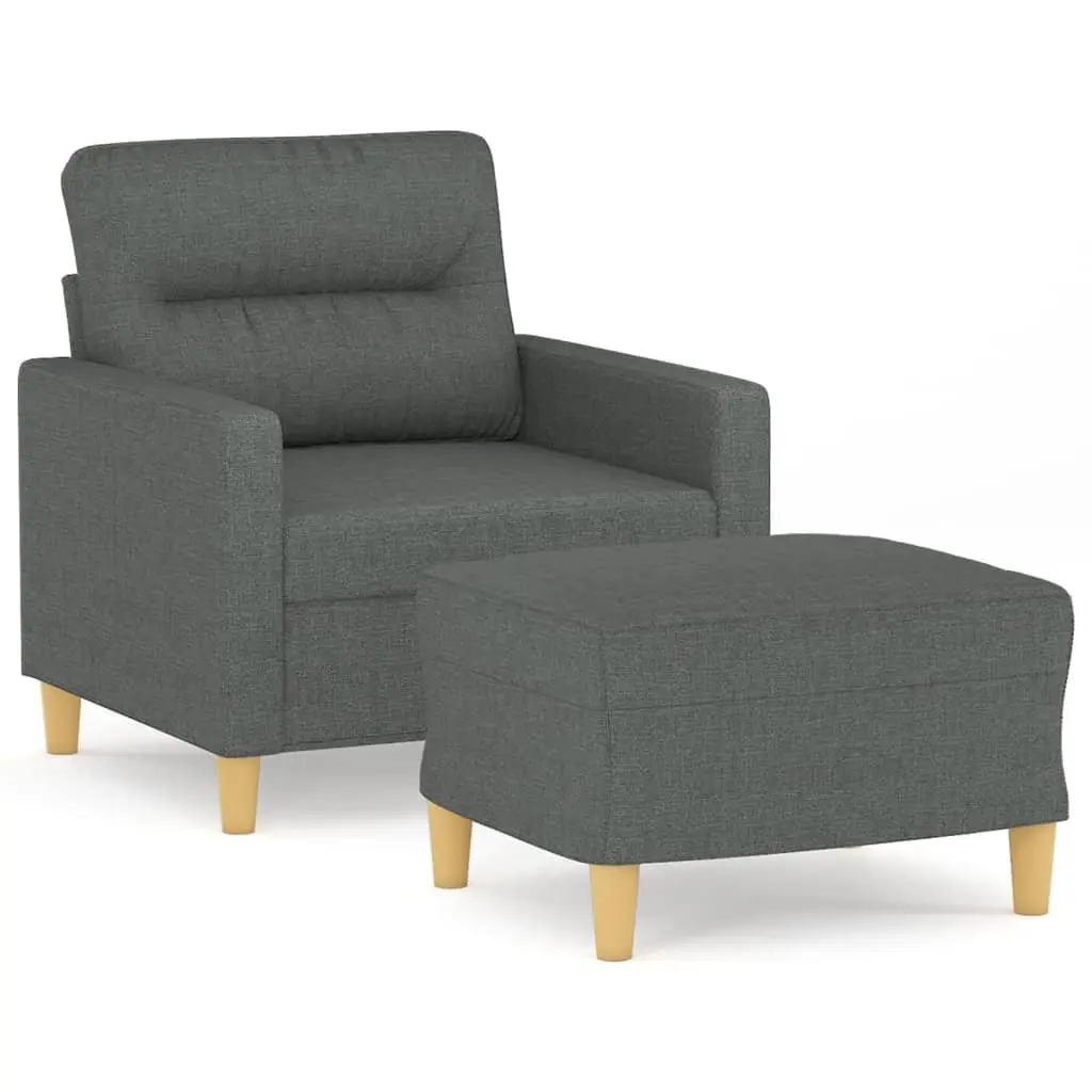 Grey Fabric Sofa Chair with Footstool Compact Relaxing Armchair Living Room Seat