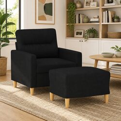 Black Fabric Sofa Chair and Footstool - 60cm