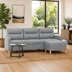 3-Seater Sofa with Footstool Grey, 180cm Dimensions