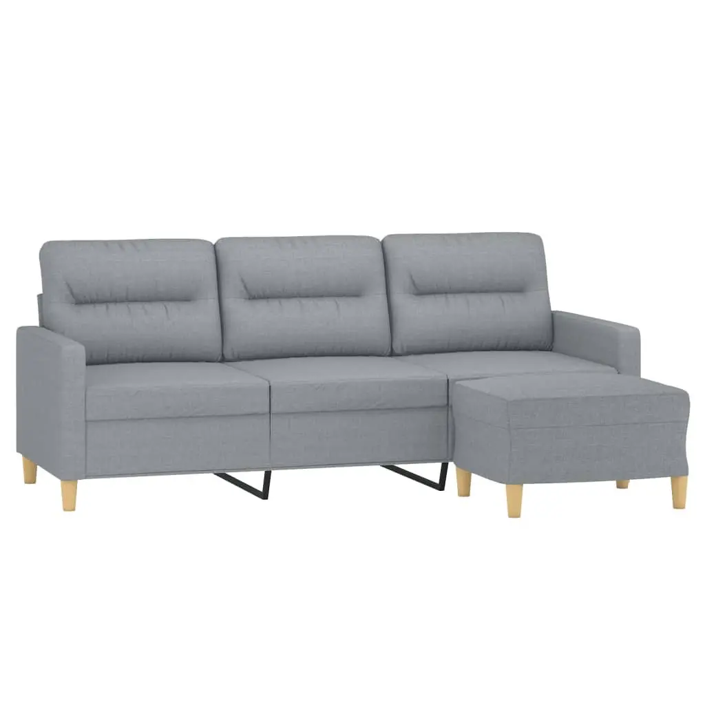 3-Seater Sofa with Footstool Light Grey 180cm Fabric Lounge Couch Living Room