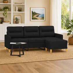 Black 3-Seater Sofa with Footstool 180cm Dimensions