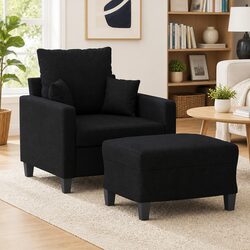 Black Fabric Armchair with Footstool: 60cm Width