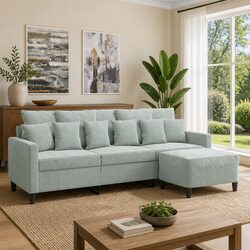 3-Seater Velvet Sofa with Footstool, 180cm Grey