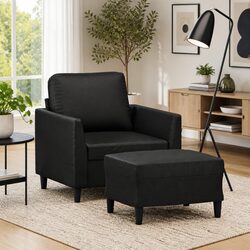 Faux Leather Sofa Chair with Matching Footstool in Black