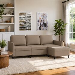 3-Seater Sofa with Footstool - Brown Faux Leather, 180cm