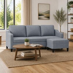 3-Seater Lounge Sofa with Footstool in Grey Fabric