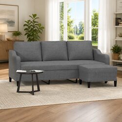 Compact Grey 3-Seater Sofa with Footstool, 180cm