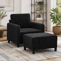Black Velvet Sofa Chair and Footstool Set 60cm