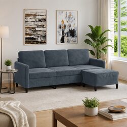 3-Seater Sofa with Footstool in Dark Grey Velvet, 180cm