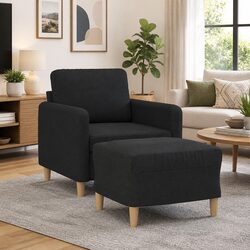 Black Fabric Armchair with Footstool for Living Spaces