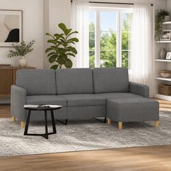3-Seater Sofa with Footstool - Grey, 180 cm Dimensions