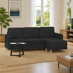 Stylish Black 3-Seater Sofa with Footstool