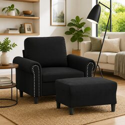 Stylish Black Velvet Armchair and Footstool for Modern Decor