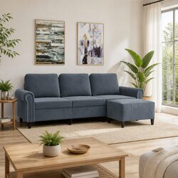3-Seater Sofa and Footstool Set in Grey Velvet 180cm