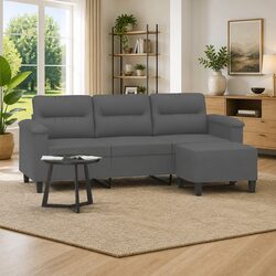 3-Seater Grey Sofa with Footstool - Dimensions 180cm