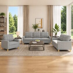 3 Piece Sofa Set with Grey Fabric Upholstery