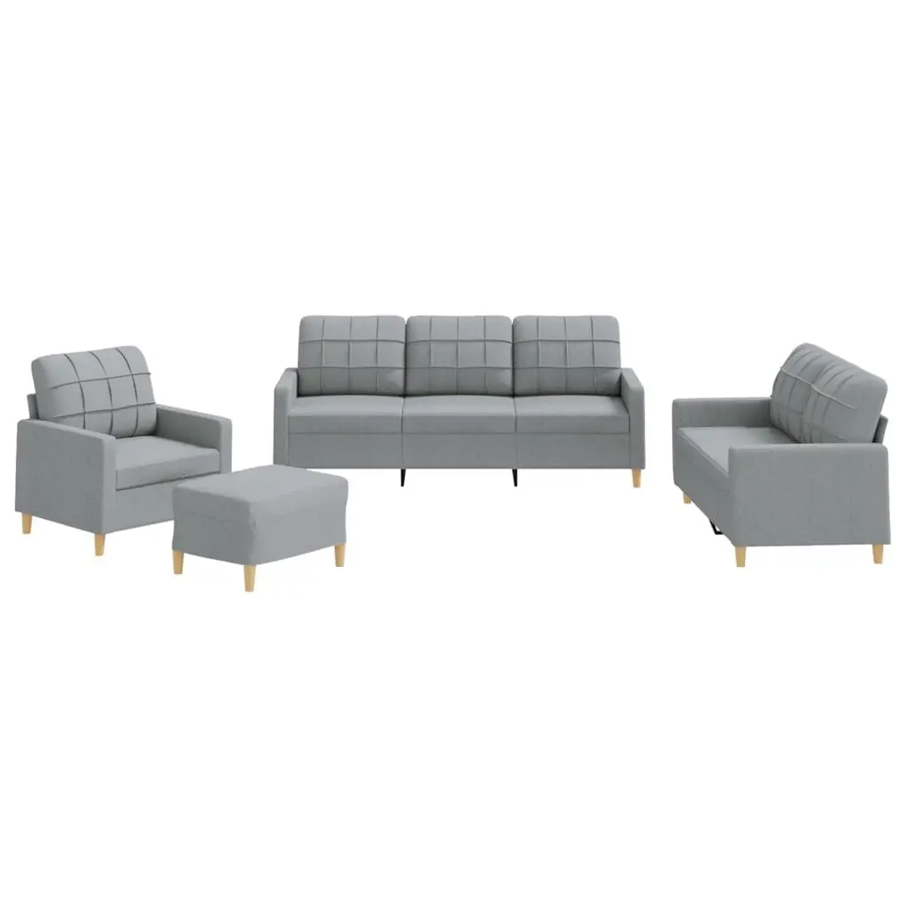 4 Piece Sofa Set with Cushions Grey Fabric Lounge Suite Footstool Living Room