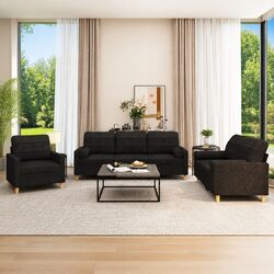 3 Piece Black Fabric Sofa Set with Pillows Specifications