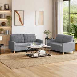 Grey Fabric 2 Piece Sofa Set with Cushions