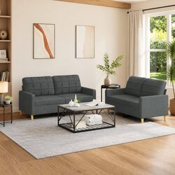 2 Piece Sofa Set with Grey Fabric and Sturdy Frame