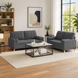 2 Piece Sofa Set with Grey Fabric Upholstery