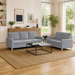 2-Piece Sofa Set with Cushions in Grey Fabric