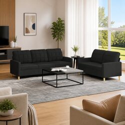 2-Piece Sofa Set with Black Fabric Upholstery
