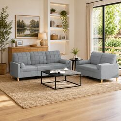 Grey Fabric 2 Piece Sofa Set with Durable Construction