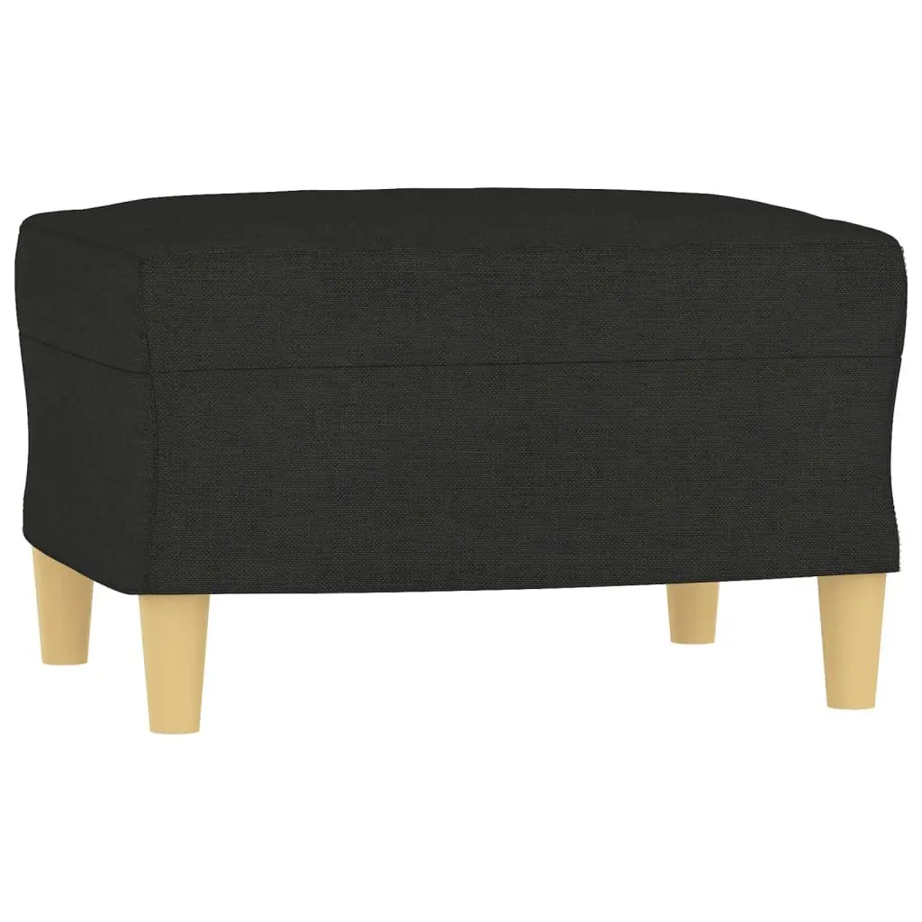 3 Piece Sofa Set Black Fabric Lounge Suite with Pillows and Footstool