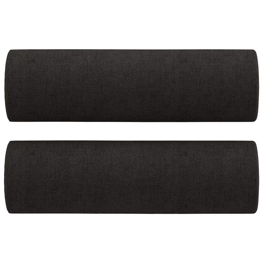 3 Piece Sofa Set Black Fabric Lounge Suite with Pillows and Footstool