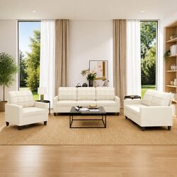3 Piece Sofa Set with Faux Leather Upholstery