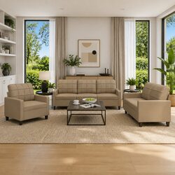 3-Piece Sofa Set in Brown Faux Leather with Sturdy Frame