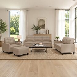 4 Piece Sofa Set with Faux Leather Upholstery and Footstool