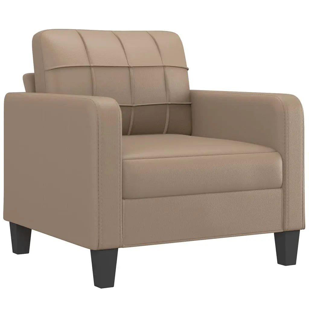 4 Piece Sofa Set with Cushions Footstool Brown Faux Leather Living Room