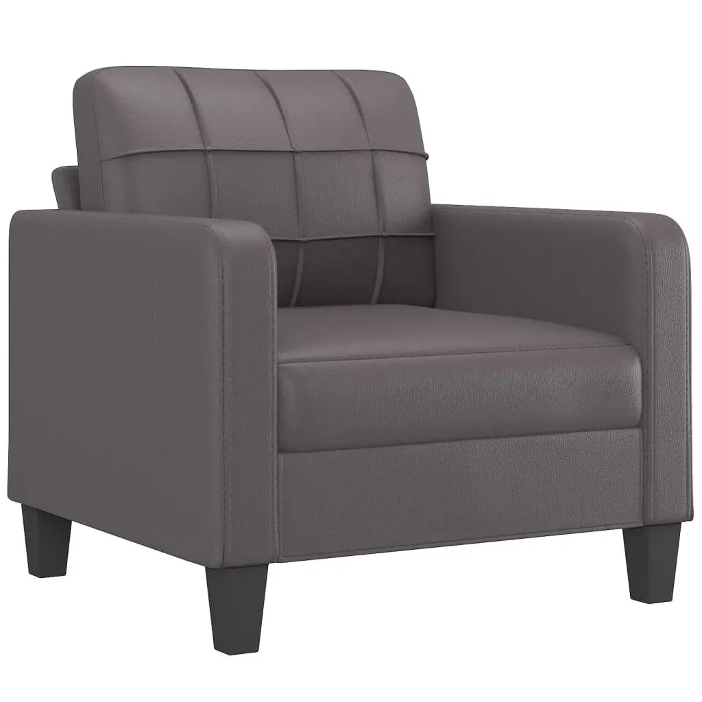 3 Piece Sofa Set Grey Faux Leather Couch with Throw Pillows Living Room