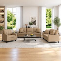 3-Piece Sofa Set in Brown Faux Leather