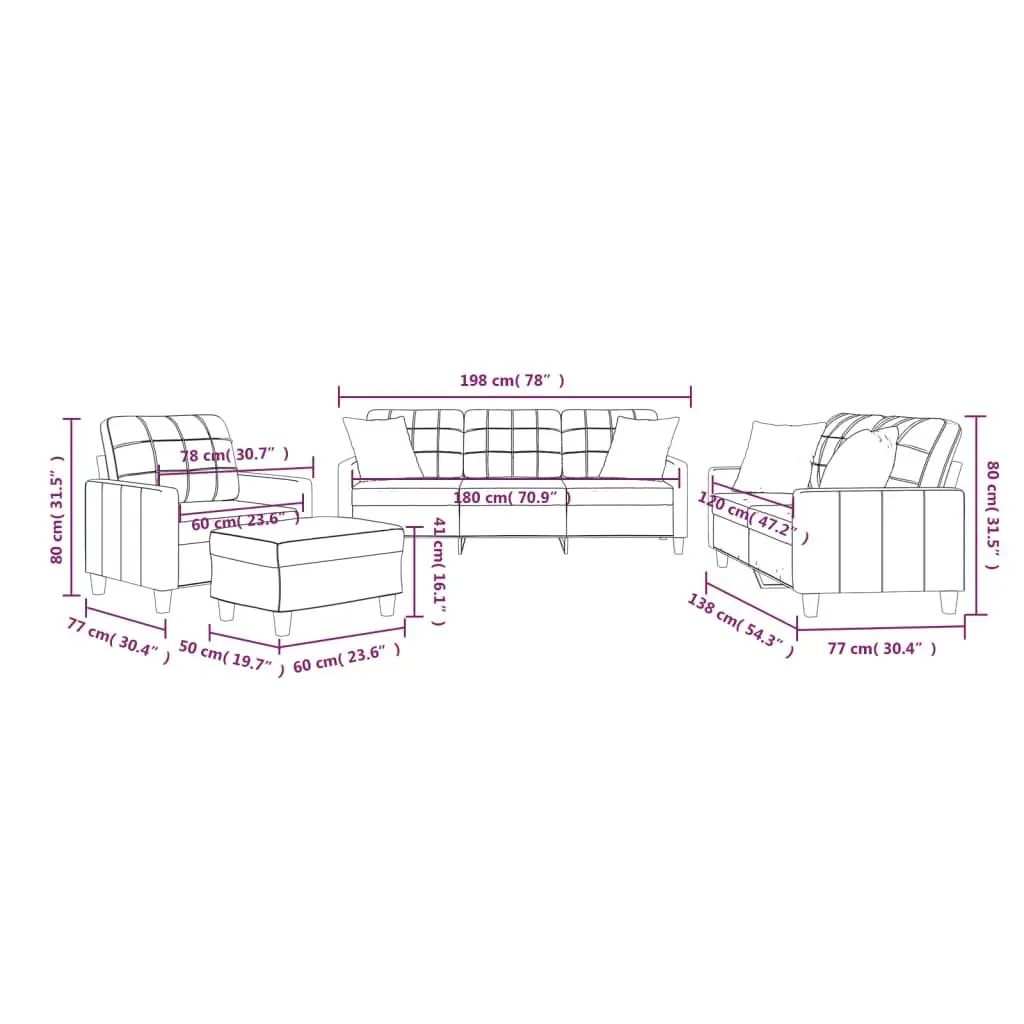 Sofa Set Comfort Faux Leather 4 Piece Brown