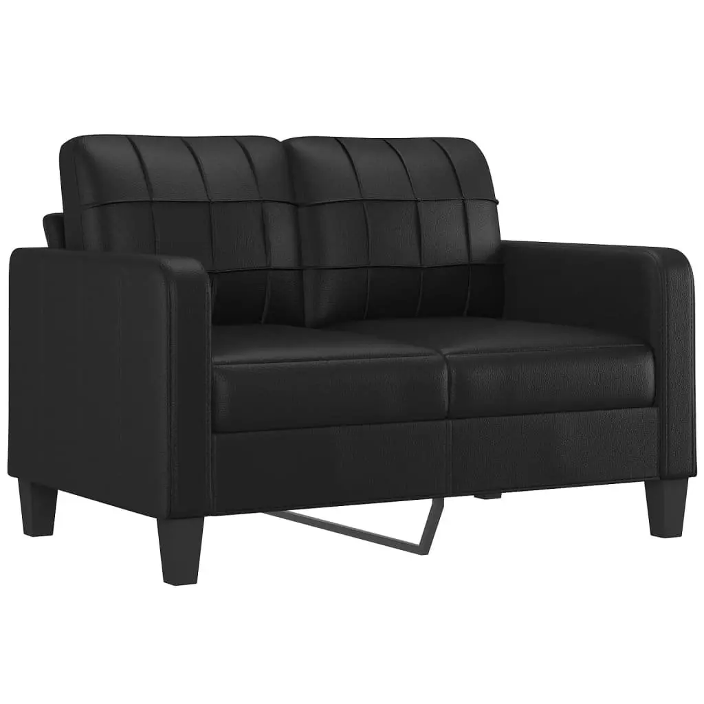 3 Piece Sofa Set Faux Leather Couch with Throw Pillows Footstool Black