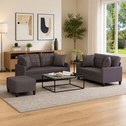 3 Piece Sofa Set with Faux Leather and Footstool