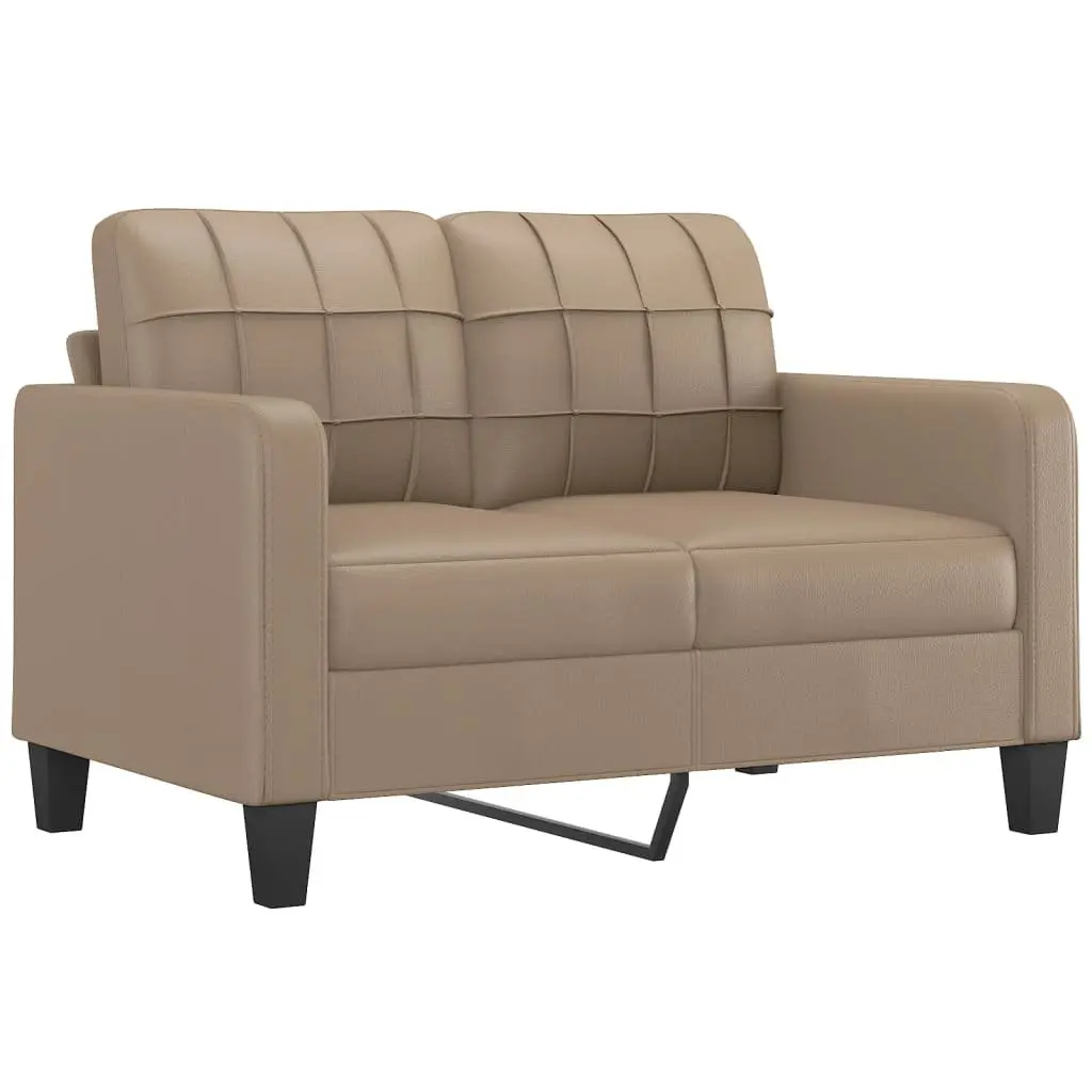 3 Piece Sofa Set with Throw Pillows Footstool Brown Faux Leather Living Room